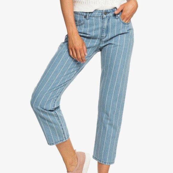 ROXY Like a Boy Relaxed Fit Light Wash Jeans with White Pinstripe - Picture 1 of 6
